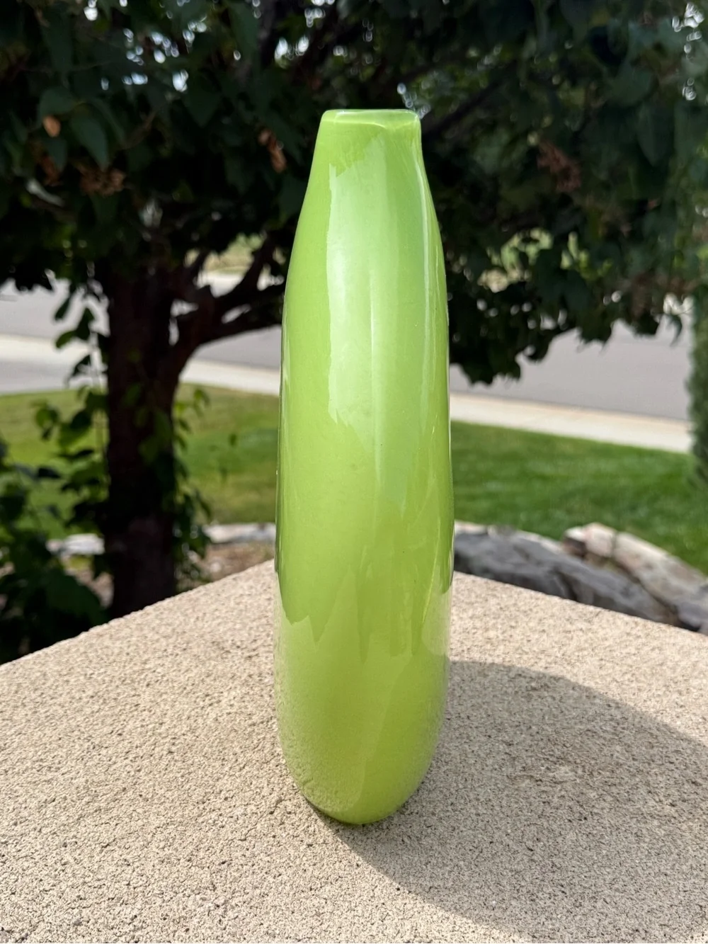 Crate & Barrel Vase Glass Green Lime Cayman Encased White Teardrop Blown Poland
